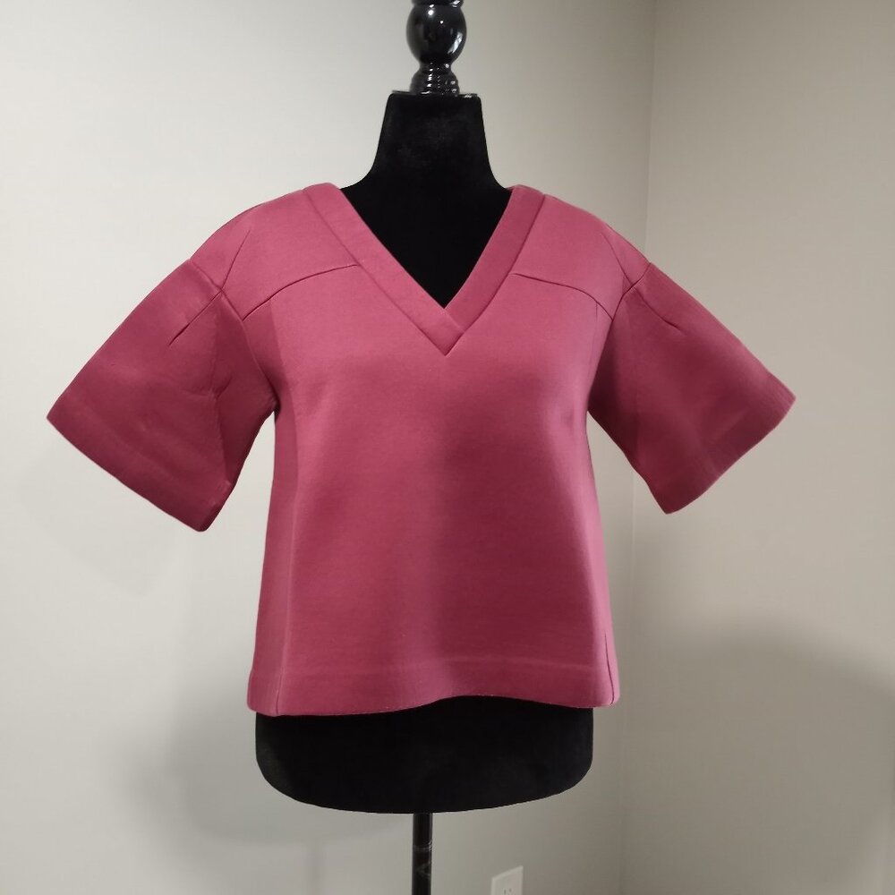 H&M PURPLE BOXY SHORT SLEEVE V-NECK TOP WOMEN SIZE 4